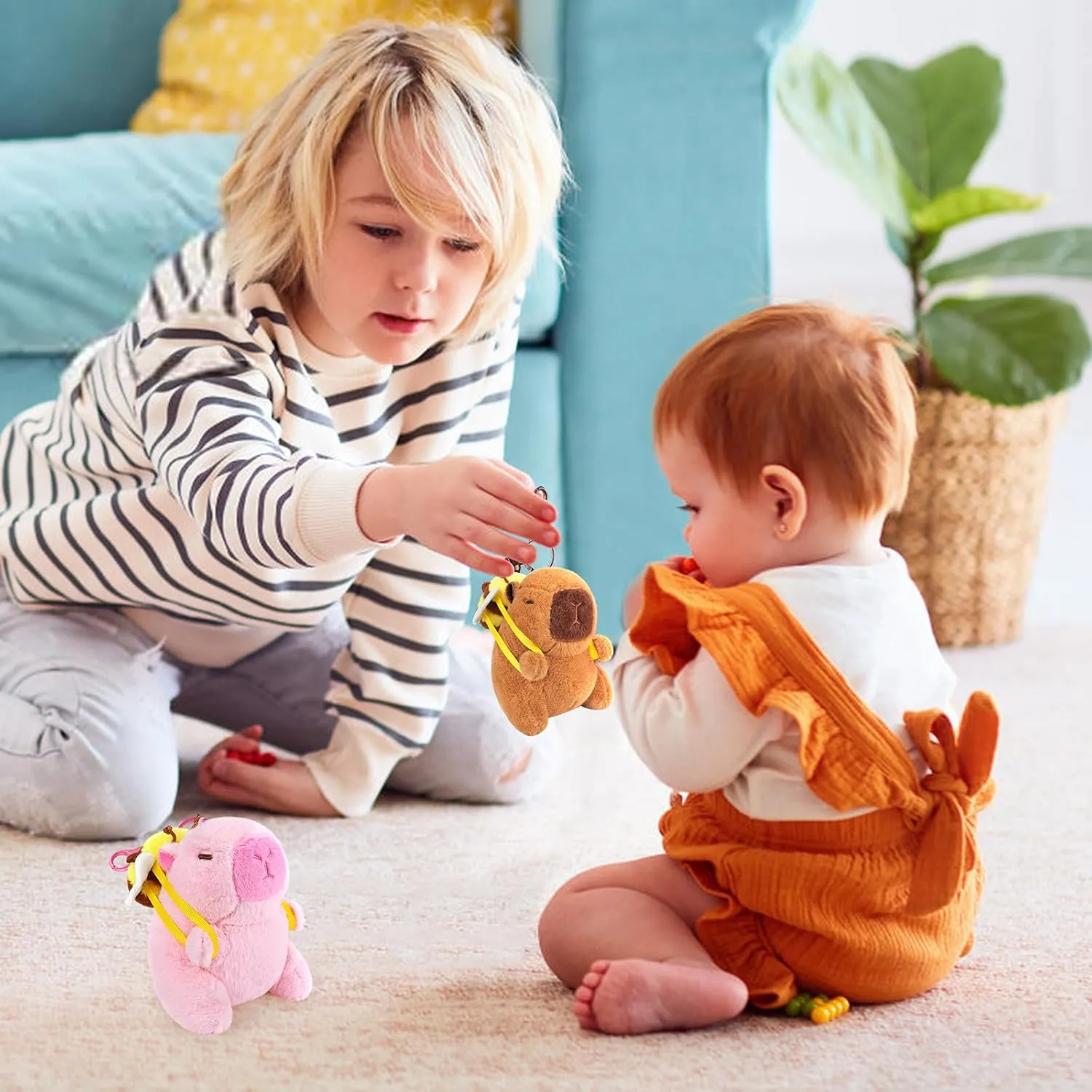 Achwishap 2PCS Capybara Plush Keychain,Cute Keychain Capybara Stuffed Animal,Soft Capybara Plush Toys Key Chain,Kawaii Plushie Stuffed Toys for Kids Adults(Bee Backpack,Brown and Pink Capybara)
