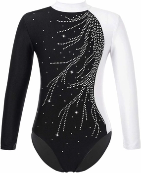 ACSUSS Kids Girls Long Sleeve Gymnastics Leotard Sparkly Dance Figure Skating Unitard Bodysuit Competition Dancewear