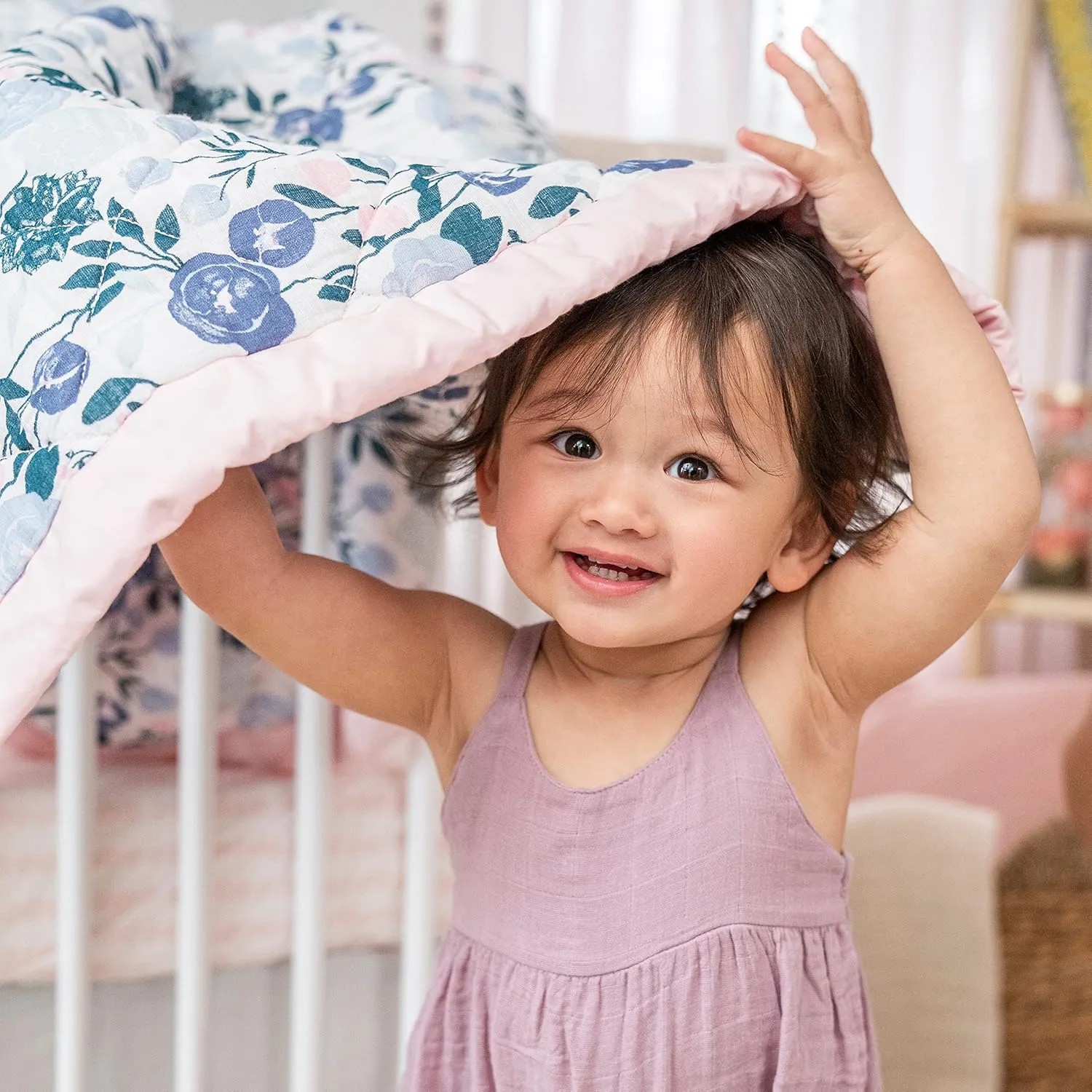 aden   anais Essentials 3-Piece Crib Bedding Set, Baby Bedding Bundle, Cotton Blanket, Crib Sheet, Crib Skirt, Flowers Bloom