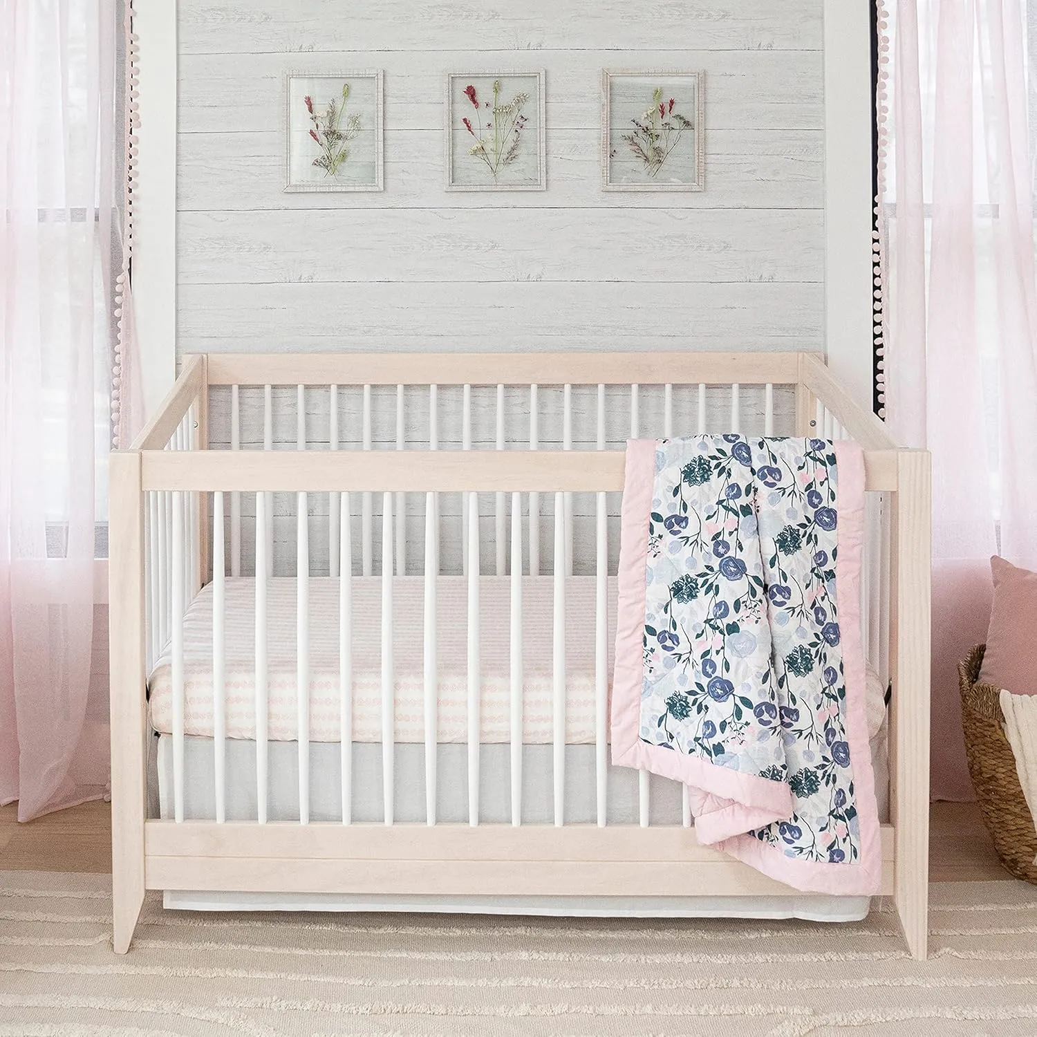 aden   anais Essentials 3-Piece Crib Bedding Set, Baby Bedding Bundle, Cotton Blanket, Crib Sheet, Crib Skirt, Flowers Bloom
