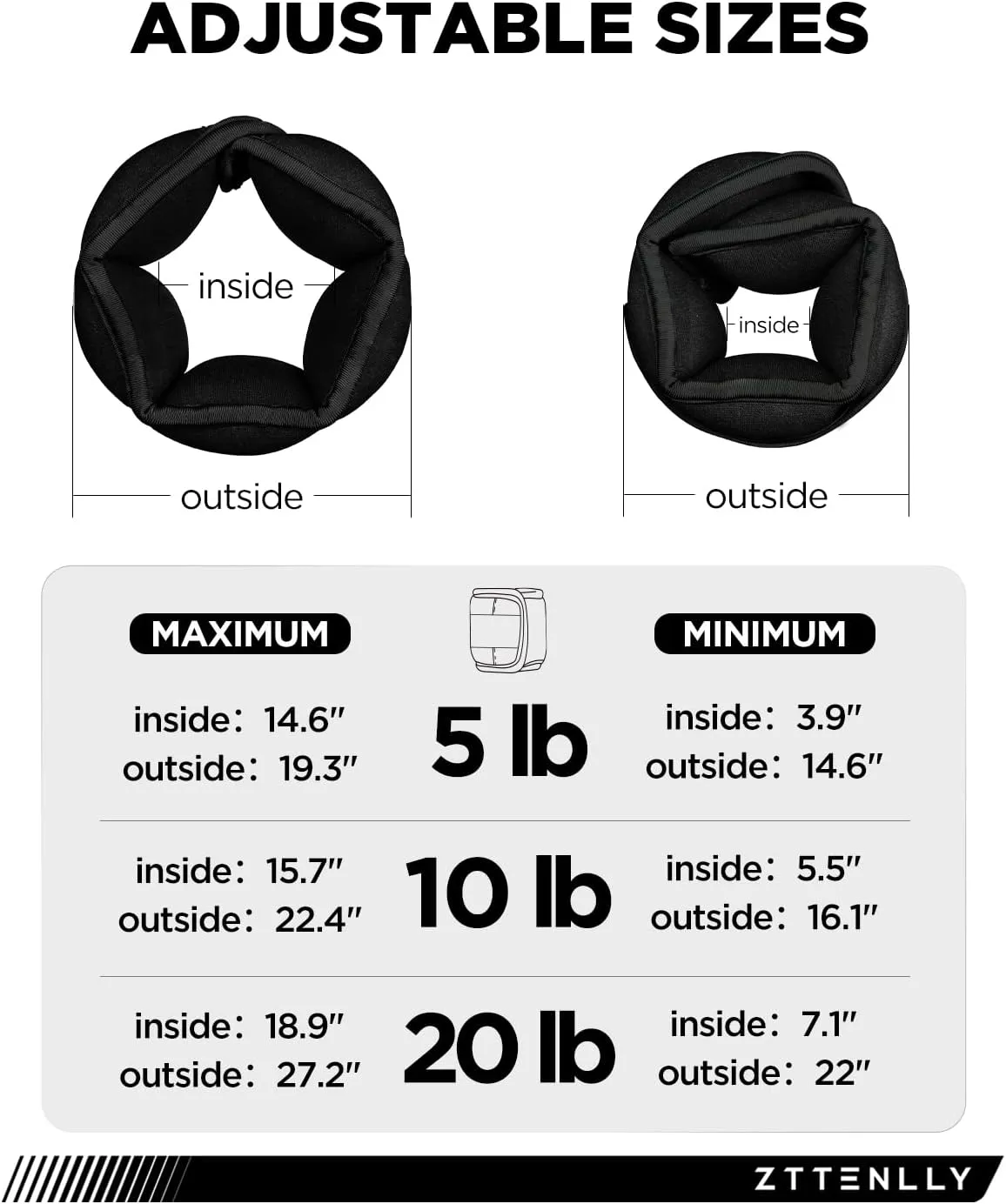 Adjustable Ankle Weights for Women Men and Kids | 1 Pair 5 10 15 18 20 Lbs Leg Wrist Ankle Weight Straps for Yoga, Walking, Running, Aerobics, Gym, Dance, Pilates, Cardio