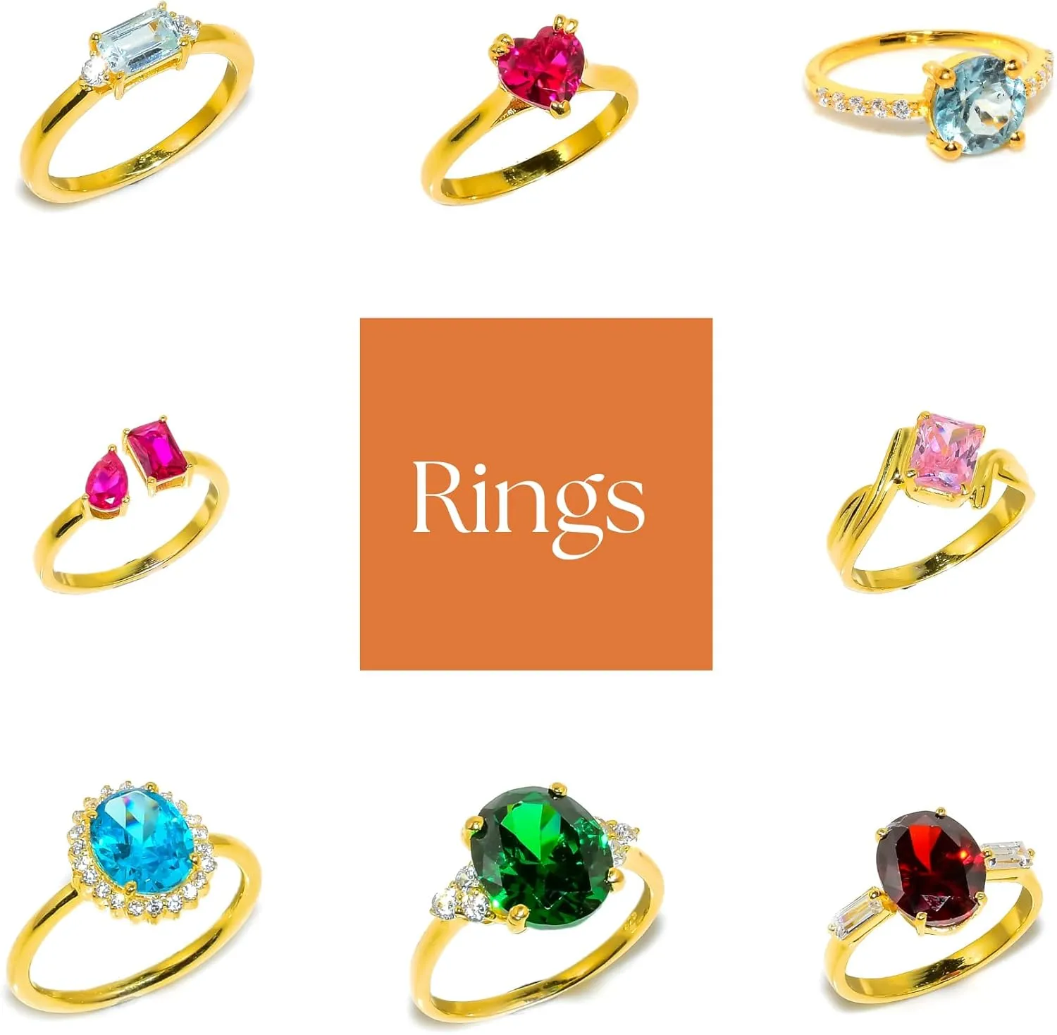Adjustable Double Hand Ring with Sapphire Accents, Sterling Silver and Gold Plated Band