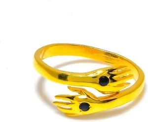 Adjustable Double Hand Ring with Sapphire Accents, Sterling Silver and Gold Plated Band