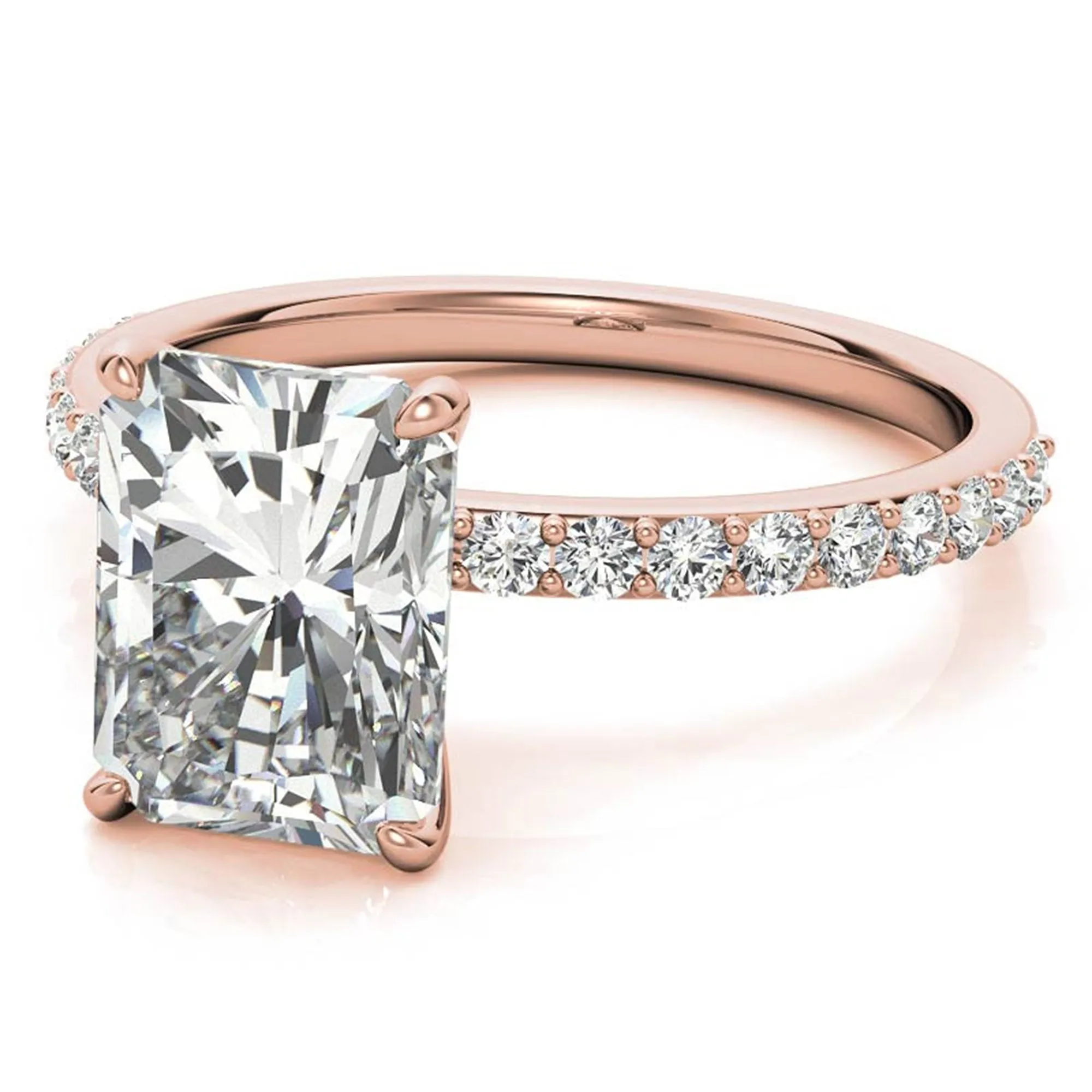 Adjustable Engagement Sterling Silver Rose Gold Radiant Cut with Hidden Halo Design  Ring For Woman