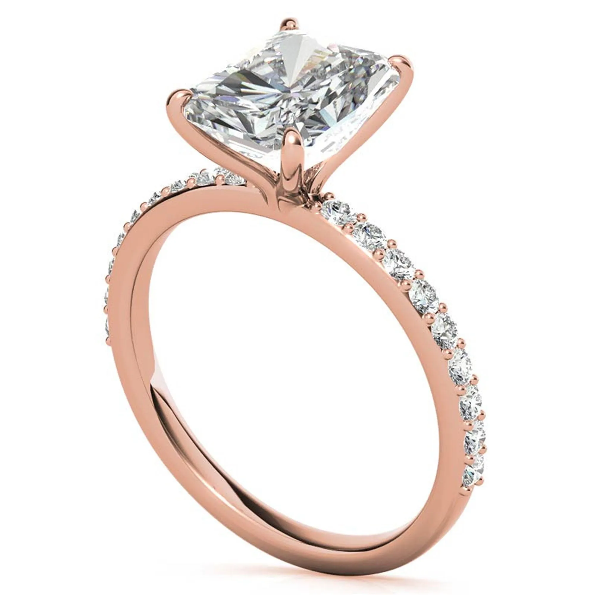 Adjustable Engagement Sterling Silver Rose Gold Radiant Cut with Hidden Halo Design  Ring For Woman