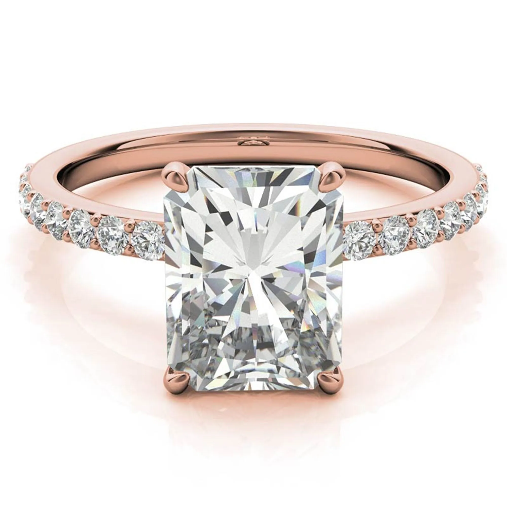 Adjustable Engagement Sterling Silver Rose Gold Radiant Cut with Hidden Halo Design  Ring For Woman