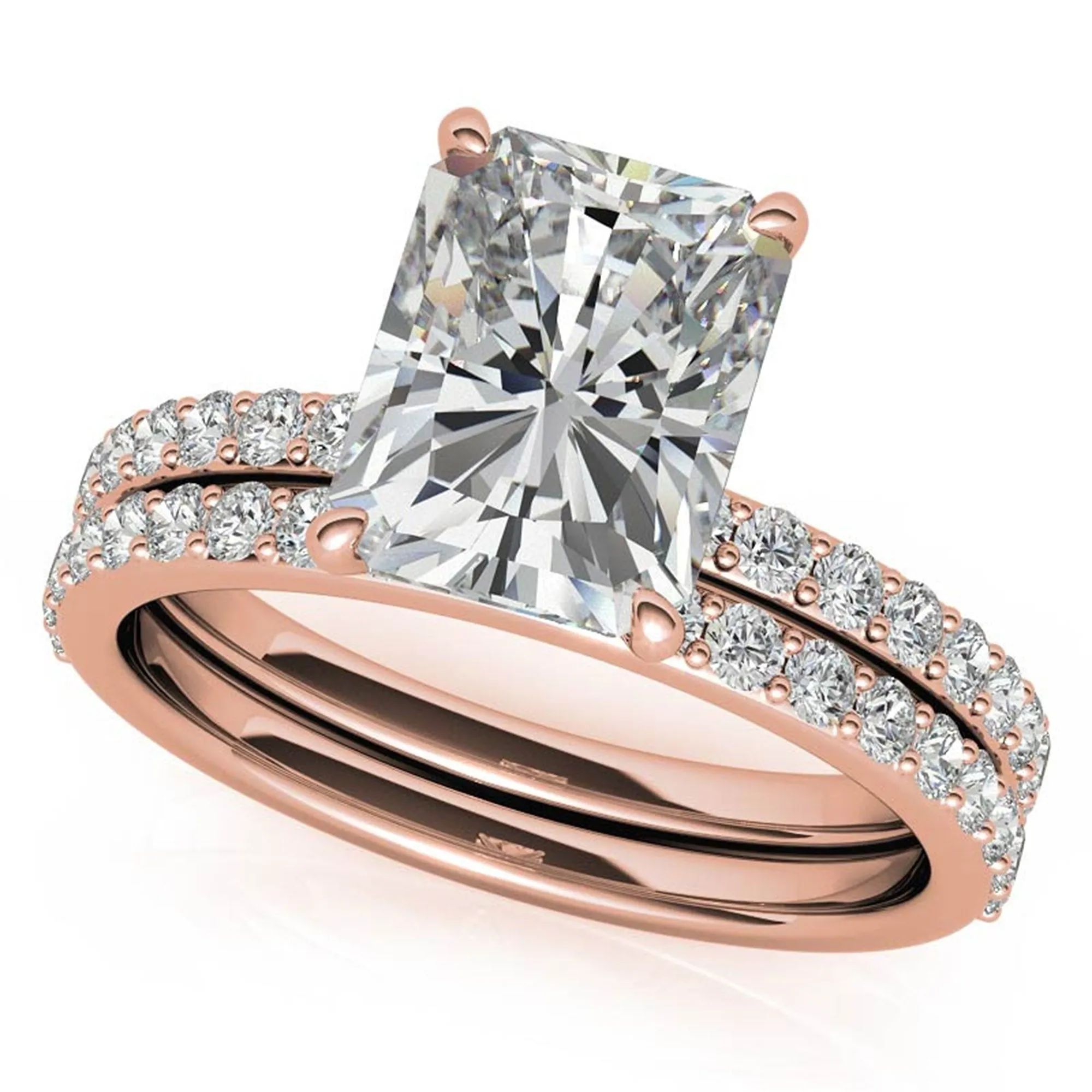 Adjustable Engagement Sterling Silver Rose Gold Radiant Cut with Hidden Halo Design  Ring For Woman