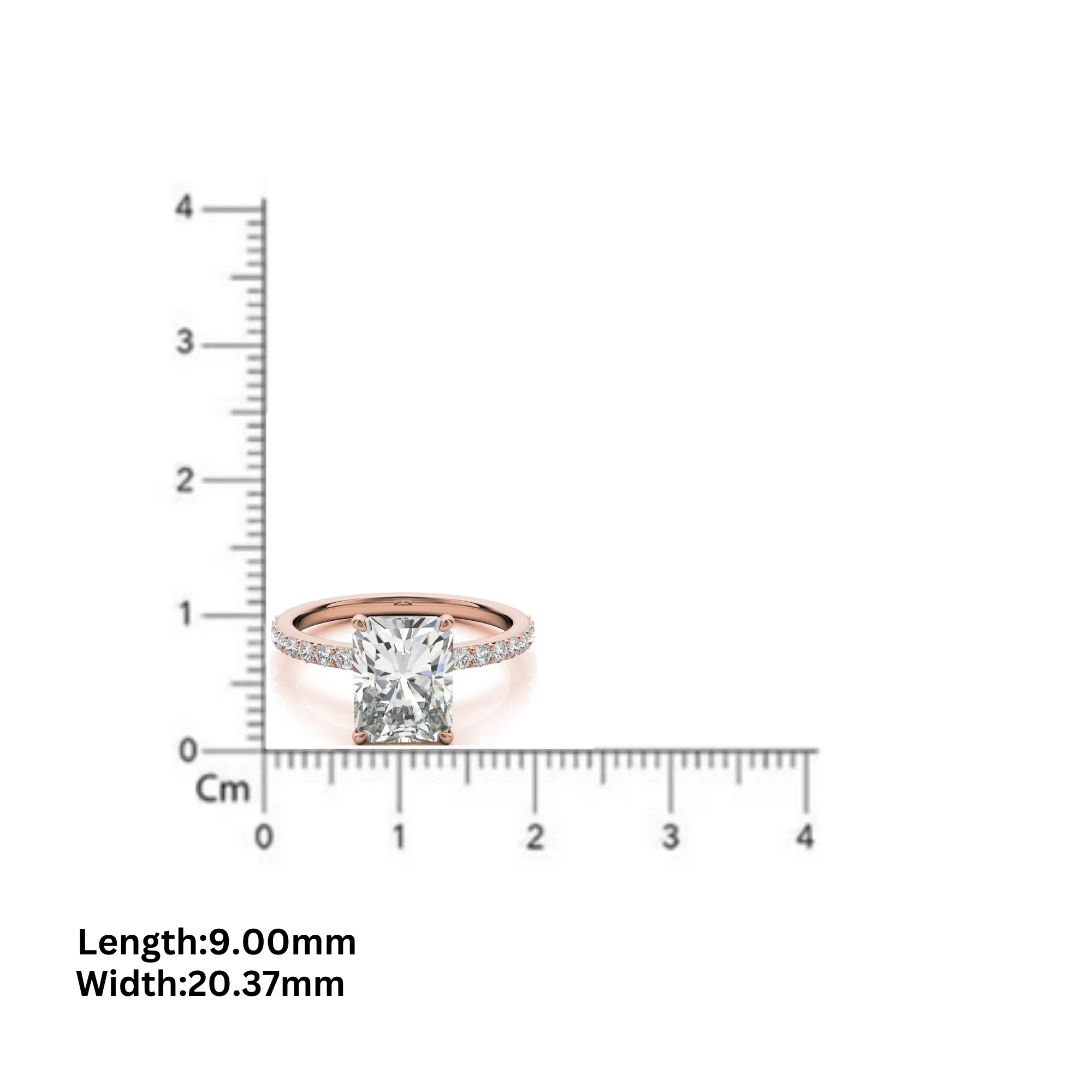 Adjustable Engagement Sterling Silver Rose Gold Radiant Cut with Hidden Halo Design  Ring For Woman