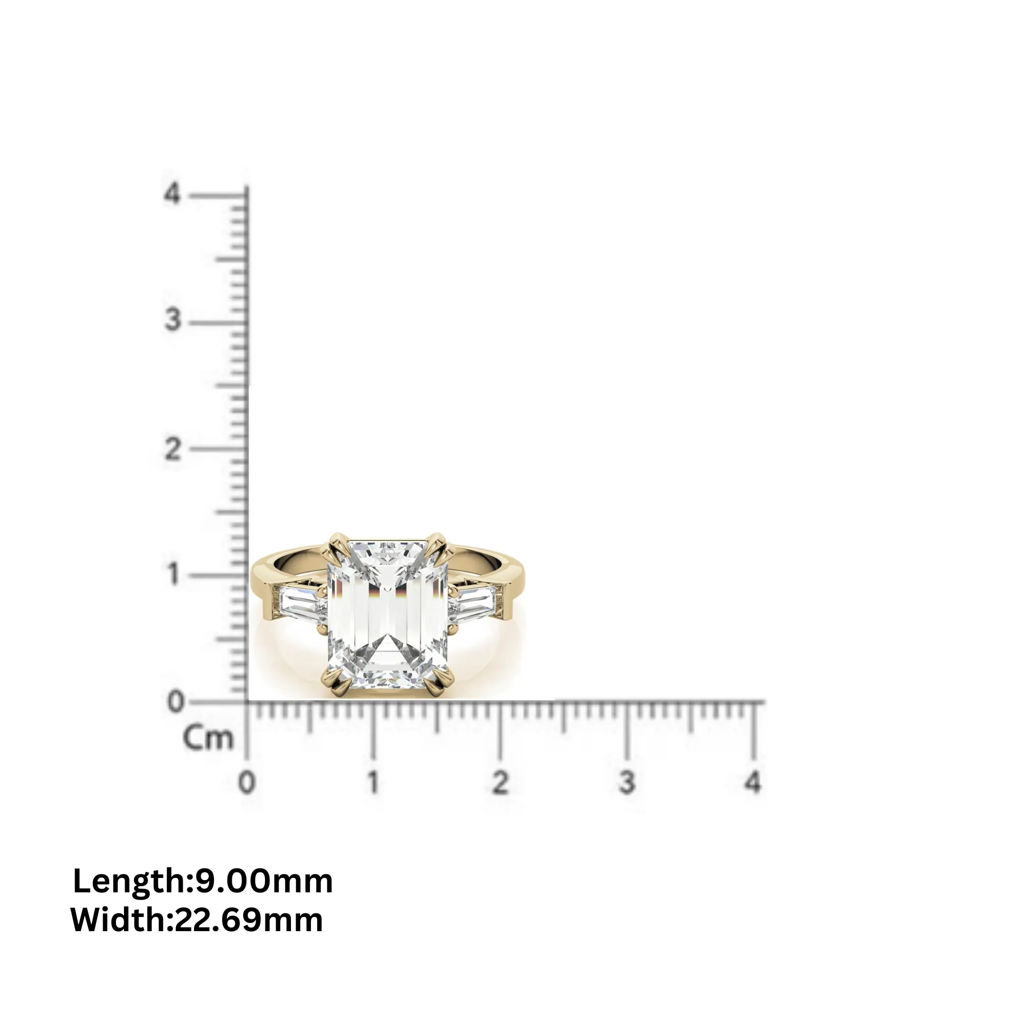 Adjustable Engagement Sterling Silver Yellow Gold Three-Stone Emerald-Cut with Baguette Ring For Woman
