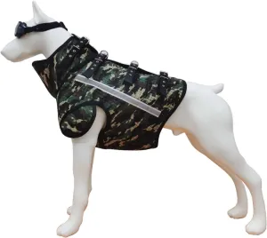 Adjustable Hunting Dog Vest with Collar Protection, Reflective Security Dog Clothes (Long Armor, M)