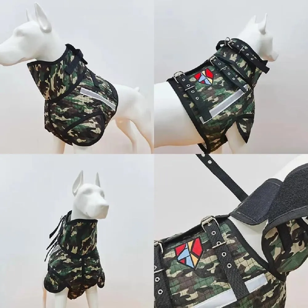 Adjustable Hunting Dog Vest with Collar Protection, Reflective Security Dog Clothes (Long Armor, M)