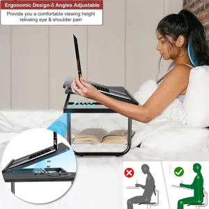 Adjustable Laptop Desk for Bed Couch，Foldable Bed Table, Portable Lap Desk with Cup Holder，Breakfast Tray Bed Tray tableI for Writing, Eating (Black)