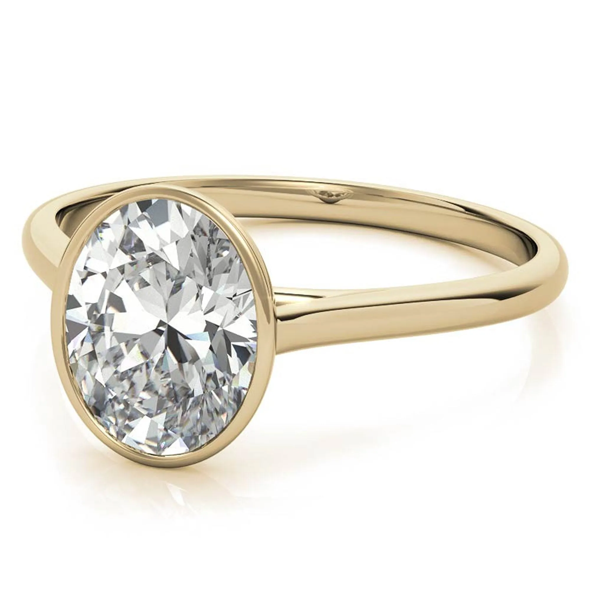 Adjustable Minimalist Sterling Silver Yellow Gold Oval Cut Zircon Bezel Set Eangagement  Ring For Women