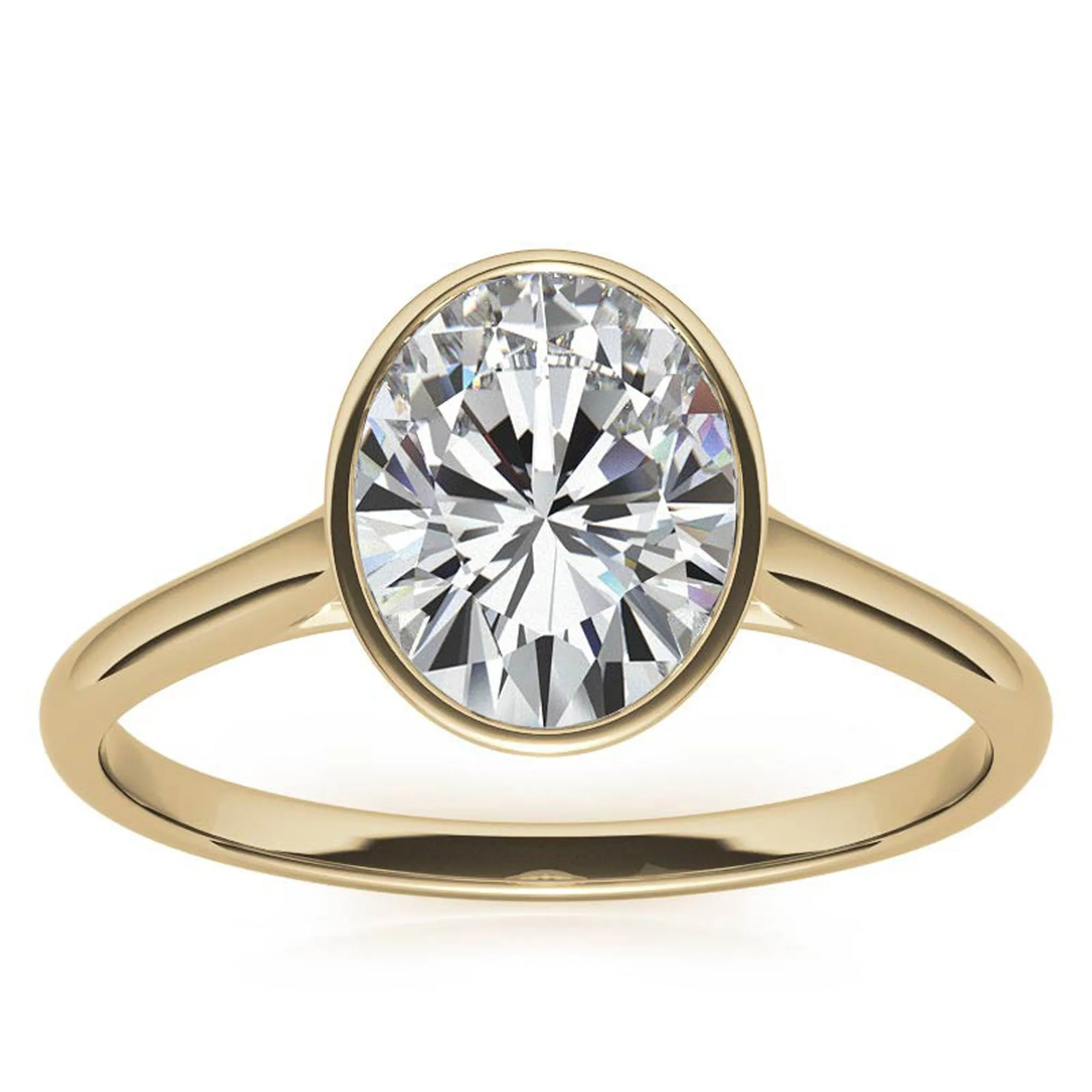 Adjustable Minimalist Sterling Silver Yellow Gold Oval Cut Zircon Bezel Set Eangagement  Ring For Women