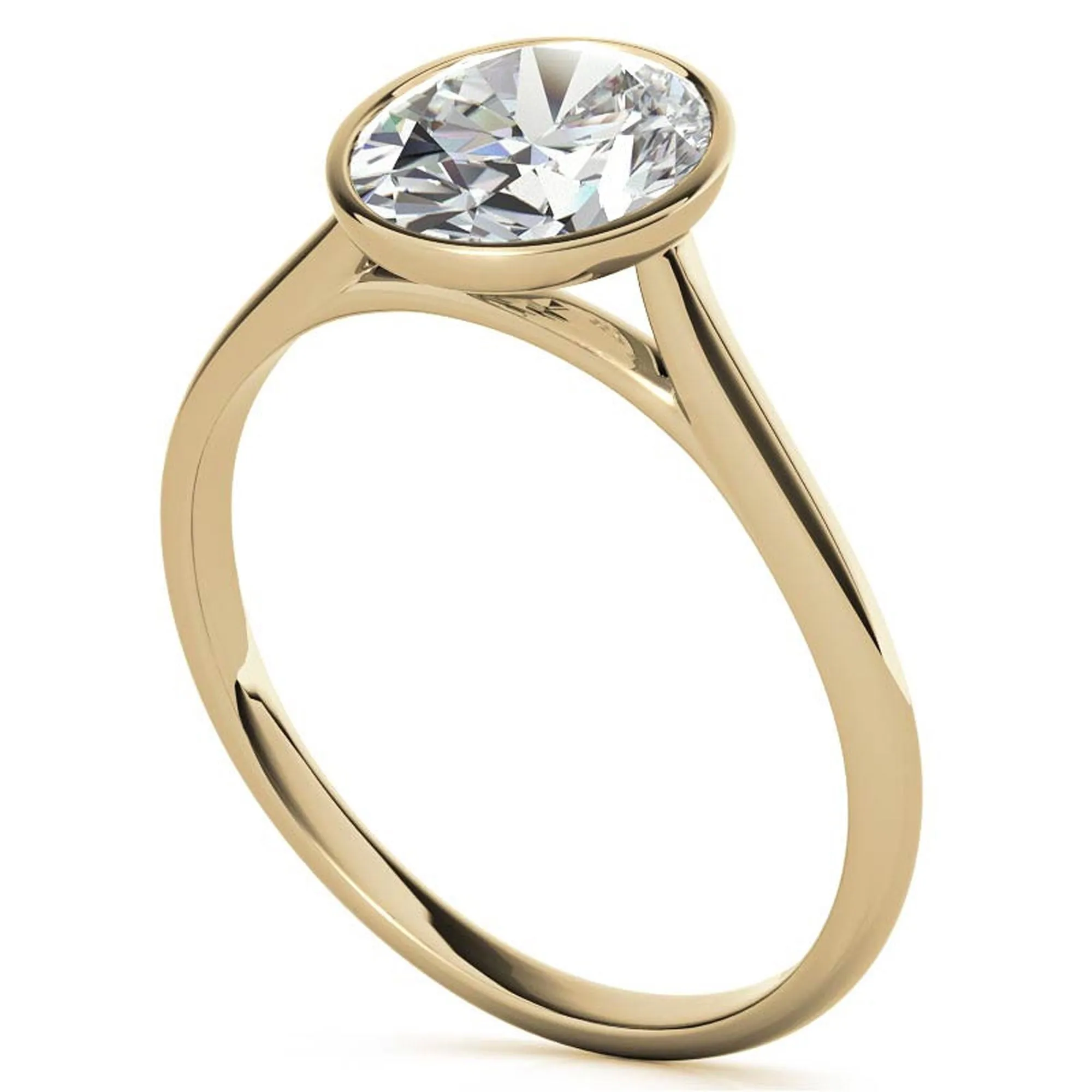 Adjustable Minimalist Sterling Silver Yellow Gold Oval Cut Zircon Bezel Set Eangagement  Ring For Women