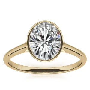 Adjustable Minimalist Sterling Silver Yellow Gold Oval Cut Zircon Bezel Set Eangagement  Ring For Women