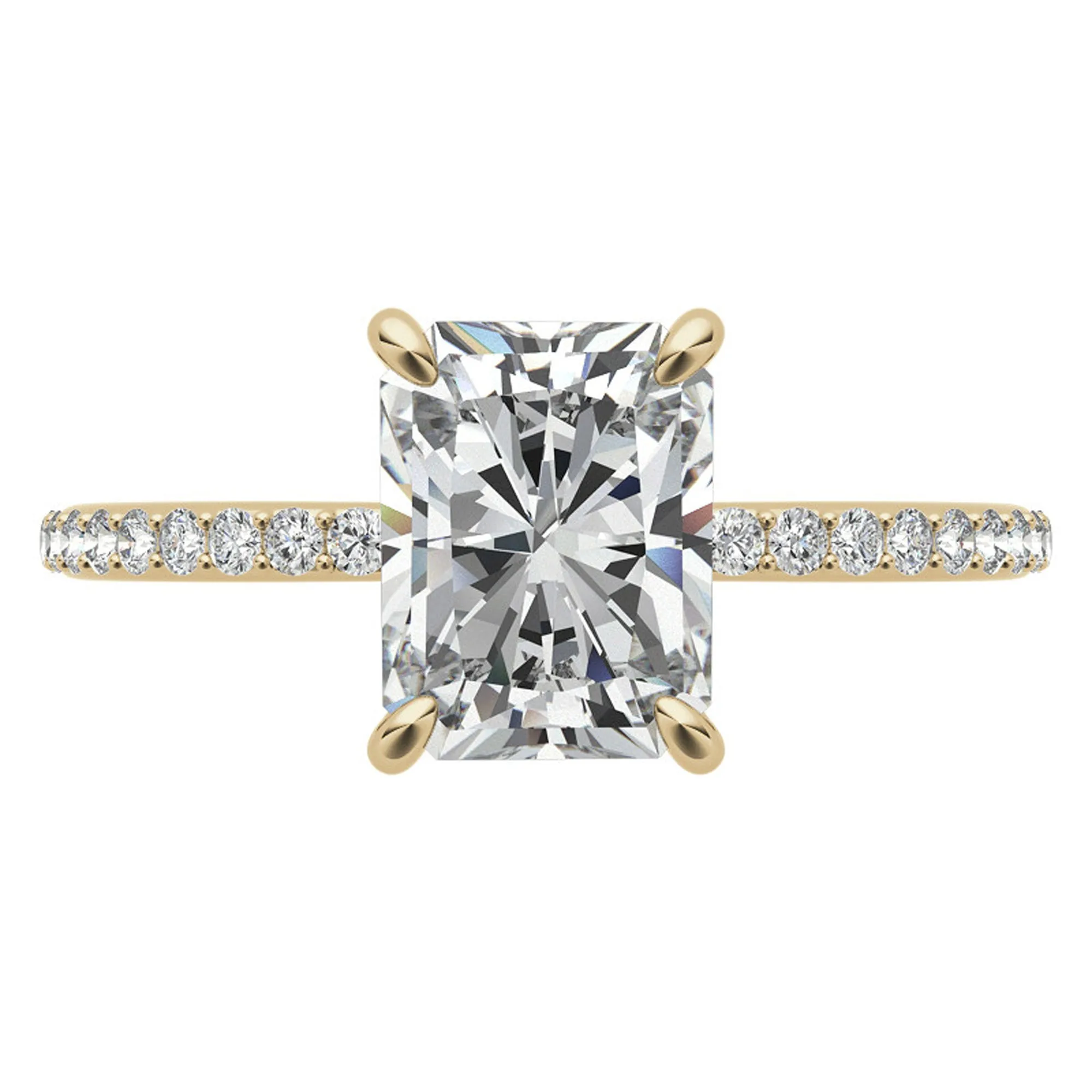 Adjustable Radiant Cut Solitaire Sterling Silver Yellow Gold-Plated Engagement Ring with Pave Band – Perfect for Special Occasions