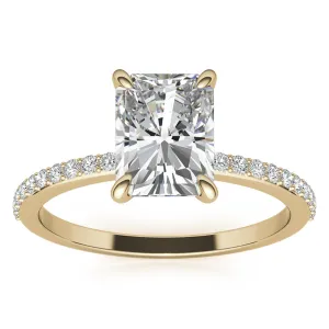Adjustable Radiant Cut Solitaire Sterling Silver Yellow Gold-Plated Engagement Ring with Pave Band – Perfect for Special Occasions