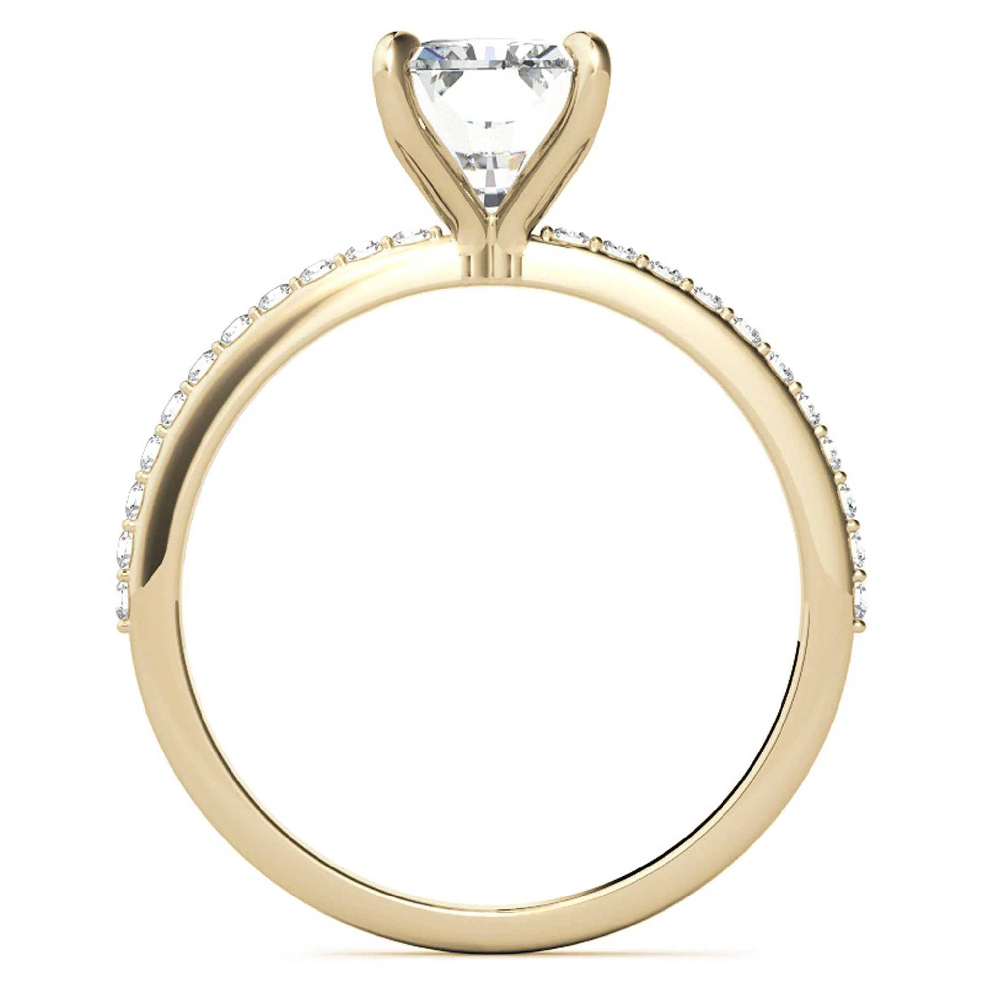 Adjustable Radiant Cut Solitaire Sterling Silver Yellow Gold-Plated Engagement Ring with Pave Band – Perfect for Special Occasions
