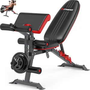 Adjustable Weight Bench with Leg Extension and Preacher Pad, 800lbs Workout Bench for Home Gym, Flat Incline Decline Bench Press Leg Curl for Home Workout Weight Training
