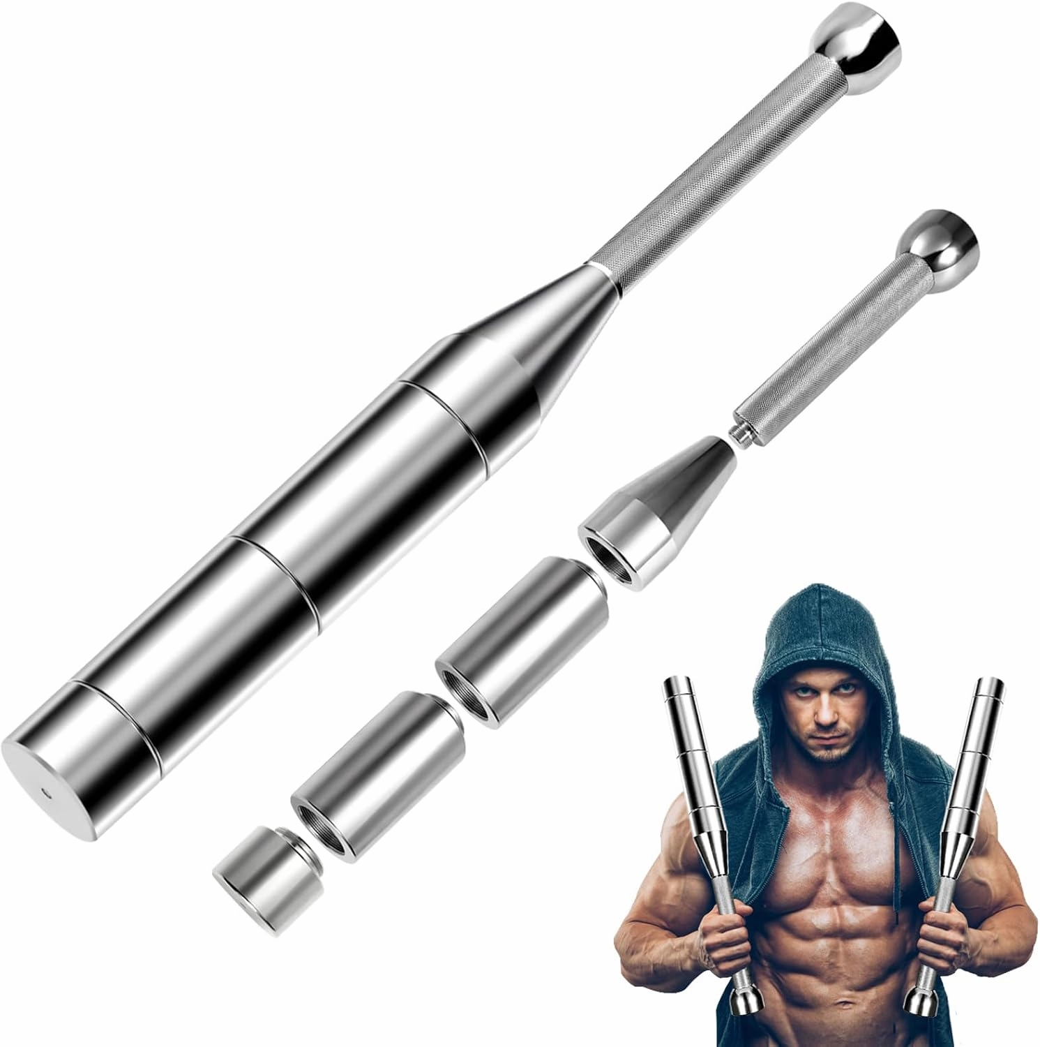 Adjustable Macebell Clubbell, 6-in-1 Indian Club Weighted for Strength Training (6.5/9/11/13/15/17.5LBs), Shoulder & Grip Workouts, Progressive Weight System