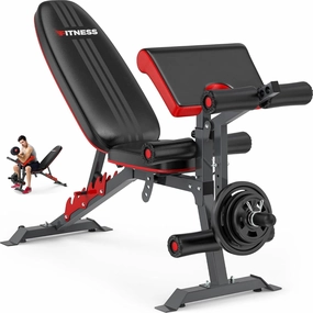 Adjustable Weight Bench with Leg Extension Leg Curl Preacher Pad, 880LBS Capacity Workout Bench Multi-function Bench Press Full Body Workout, Incline Decline Bench for Home Gym Strength Training