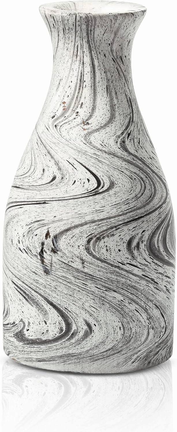 AeraVida Natural Brown Stain Mango Tree Wood Bottle Shaped Slim Vase for Flower, 8 inches (White-Black)