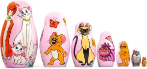 AEVVV Famouse Cats Figures from Cartoons - Russian Nesting Dolls Set 7 pcs - Wooden Matryoshka