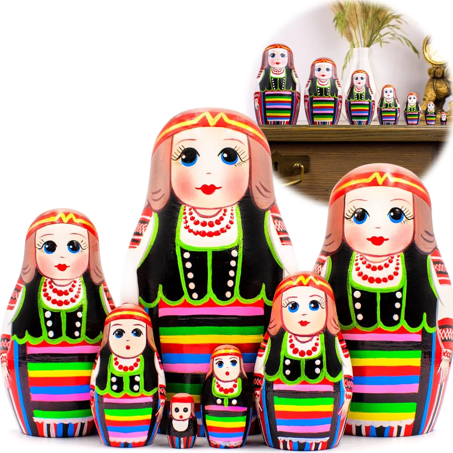 AEVVV Matryoshka Nesting Dolls Set 7 pcs - Nesting Doll in Ukrainian Traditional Clothes - Ukrainian Nesting Dolls in Folk Clothes