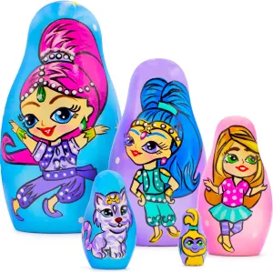 AEVVV Nesting Doll Shimmer and Shine Wooden Toys Set 5 pcs - Stacking Dolls Wooden Russian - Unique Funny Cartoon Matryoshka Dolls