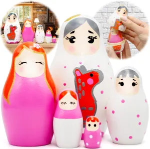 AEVVV Pink Russian Nesting Dolls for Set of 5 pcs - Kawaii Items - Russian Dolls Pink Room Decor - Polka Dots Matryoshka Doll - Pink Gifts