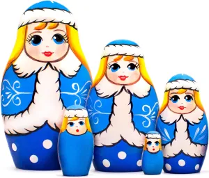 AEVVV Snegurochka Matryoshka Dolls Set 5 pcs - Christmas Nesting Dolls with Snow Maiden Figurine Decorations Gifts