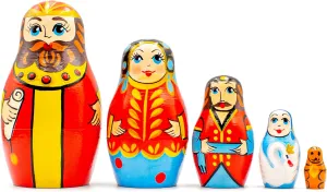 AEVVV Tale of Tsar Saltan Nesting Dolls Set of 5 pcs - Wooden Russian Matryoshka Souvenir