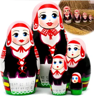 AEVVV Traditional Belarussian Nesting Dolls in Folk Dress Set of 5 pcs - Russian Matryoshka Dolls in Slavic Clothes with Ornaments