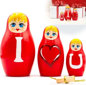 AEVVV Valentines Day Nesting Dolls Set of 3 pcs - I Love You Gifts for Him & Her - Valentines Day Decor