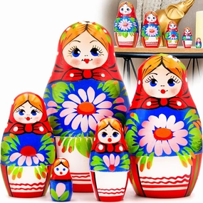 AEVVV Matryoshka Nesting Dolls Set of 5 pcs - Russian Doll with Hand Painted Lilies Flowers - Handmade Matryoshka Doll with Lily Bouquet - Lily Decorations