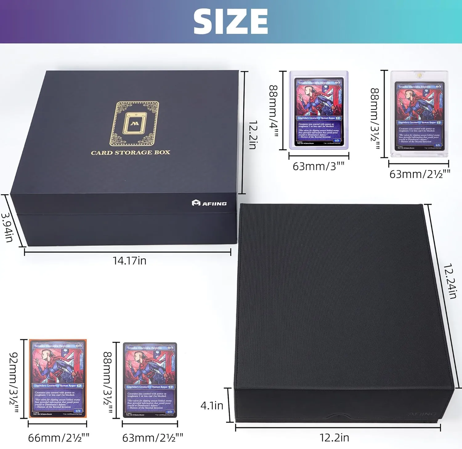AFIING Trading Card Storage Box 6000  Capacity – DIY Toploader Case w/ 24 Dividers & 8 Supports, Fits 3x4 Rigid Card, Deck Box for MTG TCG Sports Cards– Black & Orange