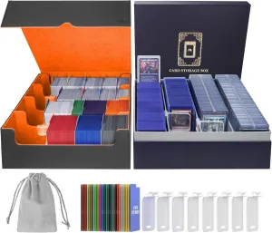 AFIING Trading Card Storage Box 6000  Capacity – DIY Toploader Case w/ 24 Dividers & 8 Supports, Fits 3x4 Rigid Card, Deck Box for MTG TCG Sports Cards– Black & Orange