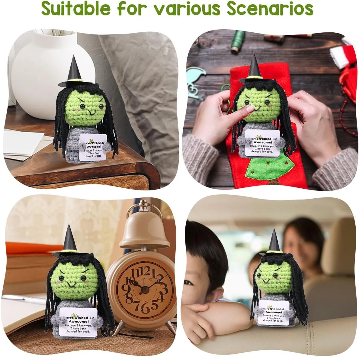 AICase Wicked Merch Wicked Dolls Elphaba Glinda Gifts Wicked Witch of The West Crochet Funny Positive Wicked Gifts Emotional Support Nuggets Gifts Handmade Cheer Gifts for Women/MoM Men Birthday