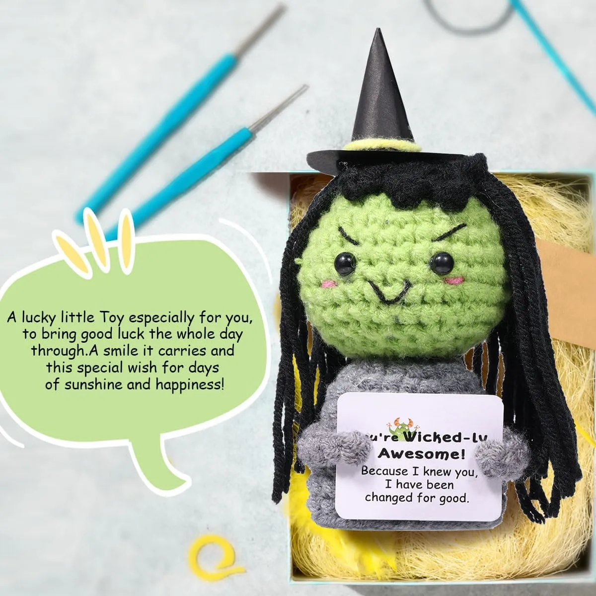 AICase Wicked Merch Wicked Dolls Elphaba Glinda Gifts Wicked Witch of The West Crochet Funny Positive Wicked Gifts Emotional Support Nuggets Gifts Handmade Cheer Gifts for Women/MoM Men Birthday