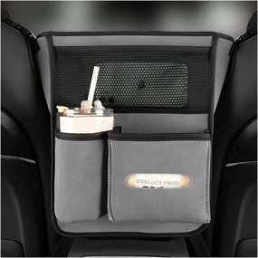 AICEL Car Net Pocket Handbag Holder Between Seats, Purse Holder with Adjustable Buckle Strap, Large Capacity Storage Organizer Mesh Bag Barrier in Front Seat Center Console, Car Accessories (Gray)