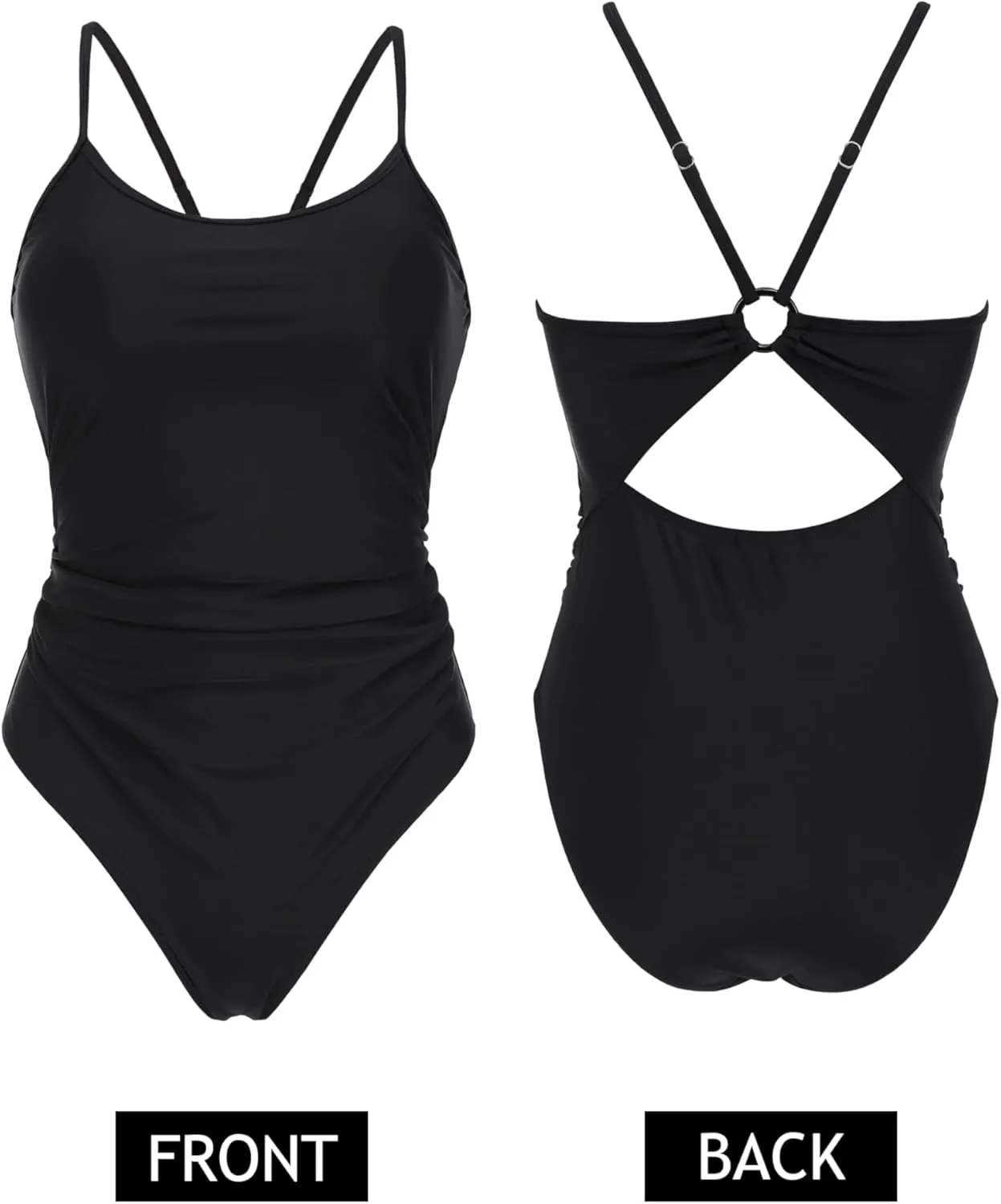 AI'MAGE Women's One Piece Swimsuits Tummy Control Bathing Suits Cutout High Cut Ruched Adjustable Strap Swimwear with O Ring