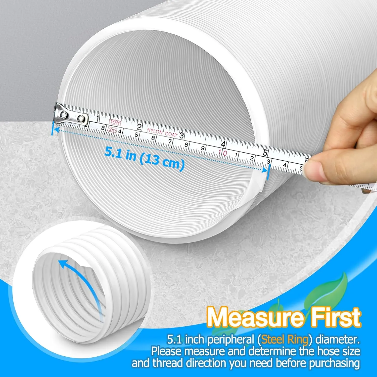 Air Conditioner Exhaust Vent Hose - 5.1" Diameter, 80" Length, Universal Counter-Clockwise Thread Air Vent Compatible with Honeywell, Whynter, Frigidaire, LG, Delonghi Toshiba, Delonghi, JHS