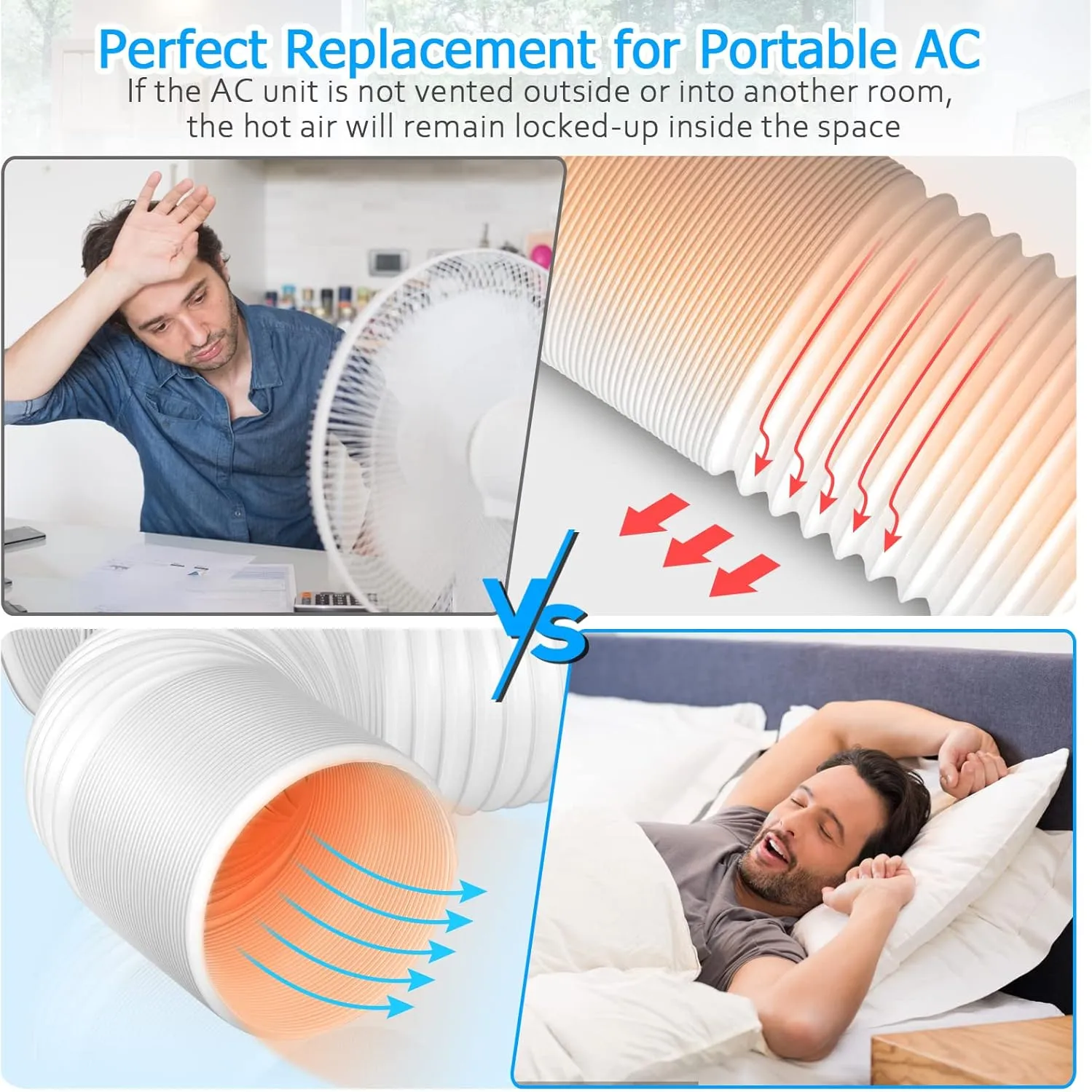 Air Conditioner Exhaust Vent Hose - 5.1" Diameter, 80" Length, Universal Counter-Clockwise Thread Air Vent Compatible with Honeywell, Whynter, Frigidaire, LG, Delonghi Toshiba, Delonghi, JHS