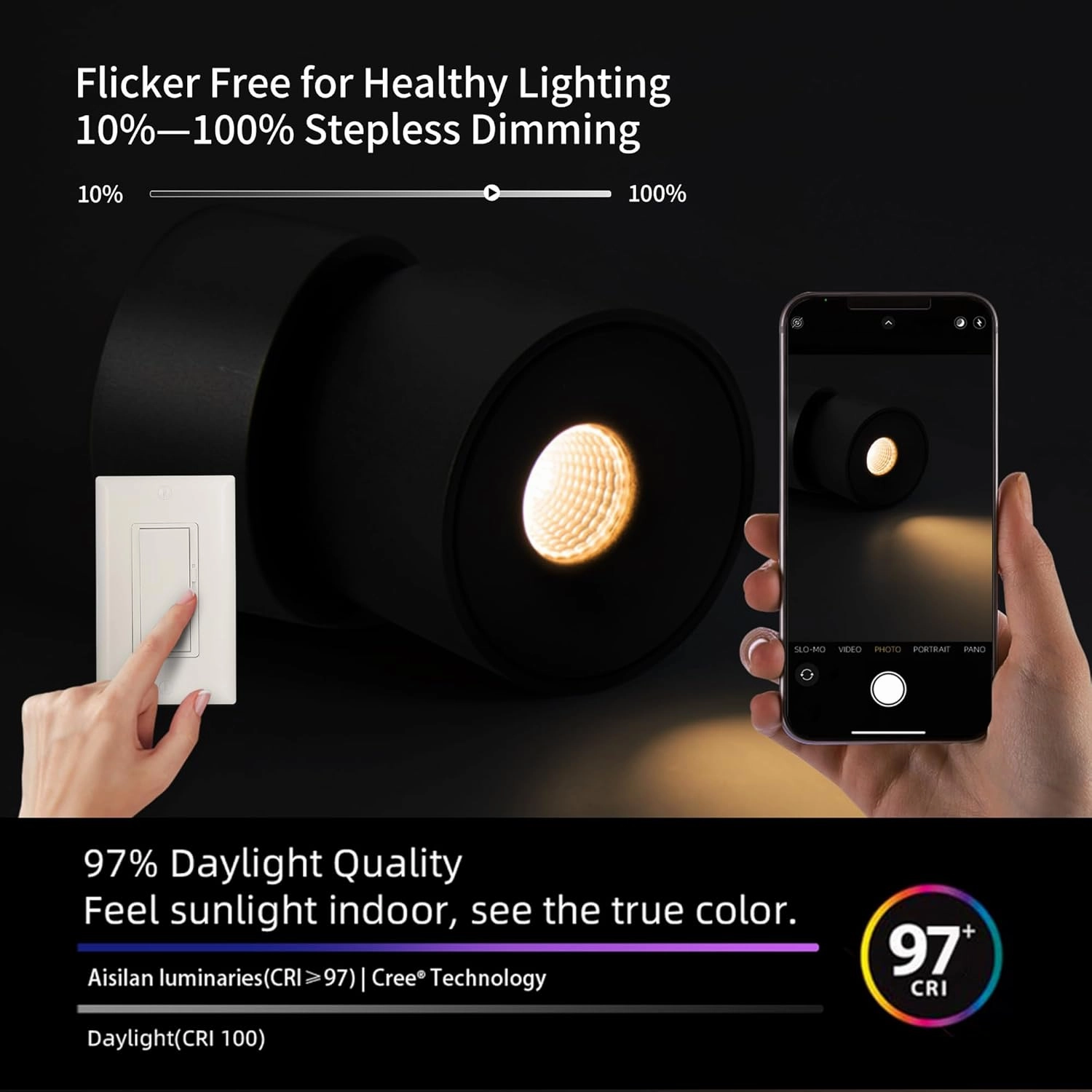 Aisilan Black LED Ceiling Spot Lights Indoor 2 Pack - Upgrade Your Living Room or Bedroom with Adjustable Modern Wall Spot Light, 9W White Directional Accent Light, Warm White CRI 97