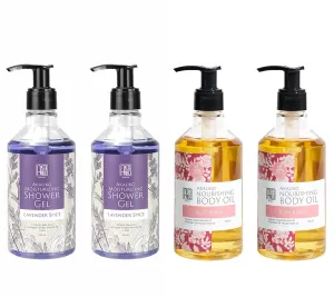 AKALIKO Lavender Moisturizing Shower Gel and Rosy Berry Body Oil Set.