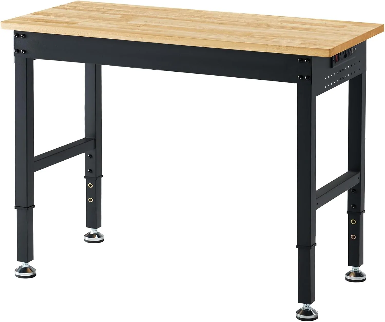 Albott Adjustable Workbench, 28.7-38.6" Height, Rubber Wood Top, Heavy-Duty Design with Power Outlets & Hooks, 2000 LB Capacity for Garage, Workshop, Home, or Office