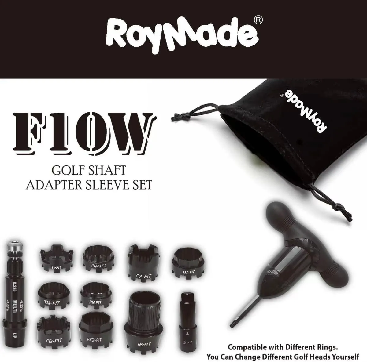 All FIT Golf Adapter Sleeve Compatible with Ping/Taylormade/Callaway/Titleist/Mizuno/Nike/Cobra and PXG, You can Change Different Golf Heads by 9Rings and Adjustable Wrench