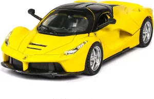 Alloy Collectible Yellow Ferrari Race LaFerrari Pull Back Vehicles Diecast Cars Model with Lights and Sound