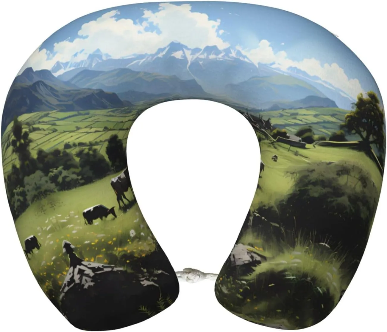 Alpine Farm Cows Print Memory Foam Travel Pillow – Comfortable U-Shape Neck Support for Long Distance Flights, and Road Trips